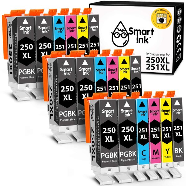 Compatible Ink Cartridge Replacement for Canon 250, 251 XL (18 pack), Smart Ink