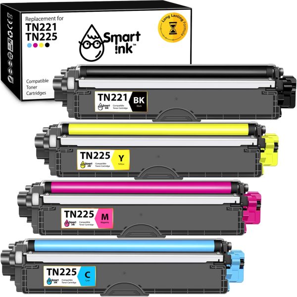 Compatible Toner Cartridge Replacement for Brother TN 221, TN 225 (4 pack), Smart Ink
