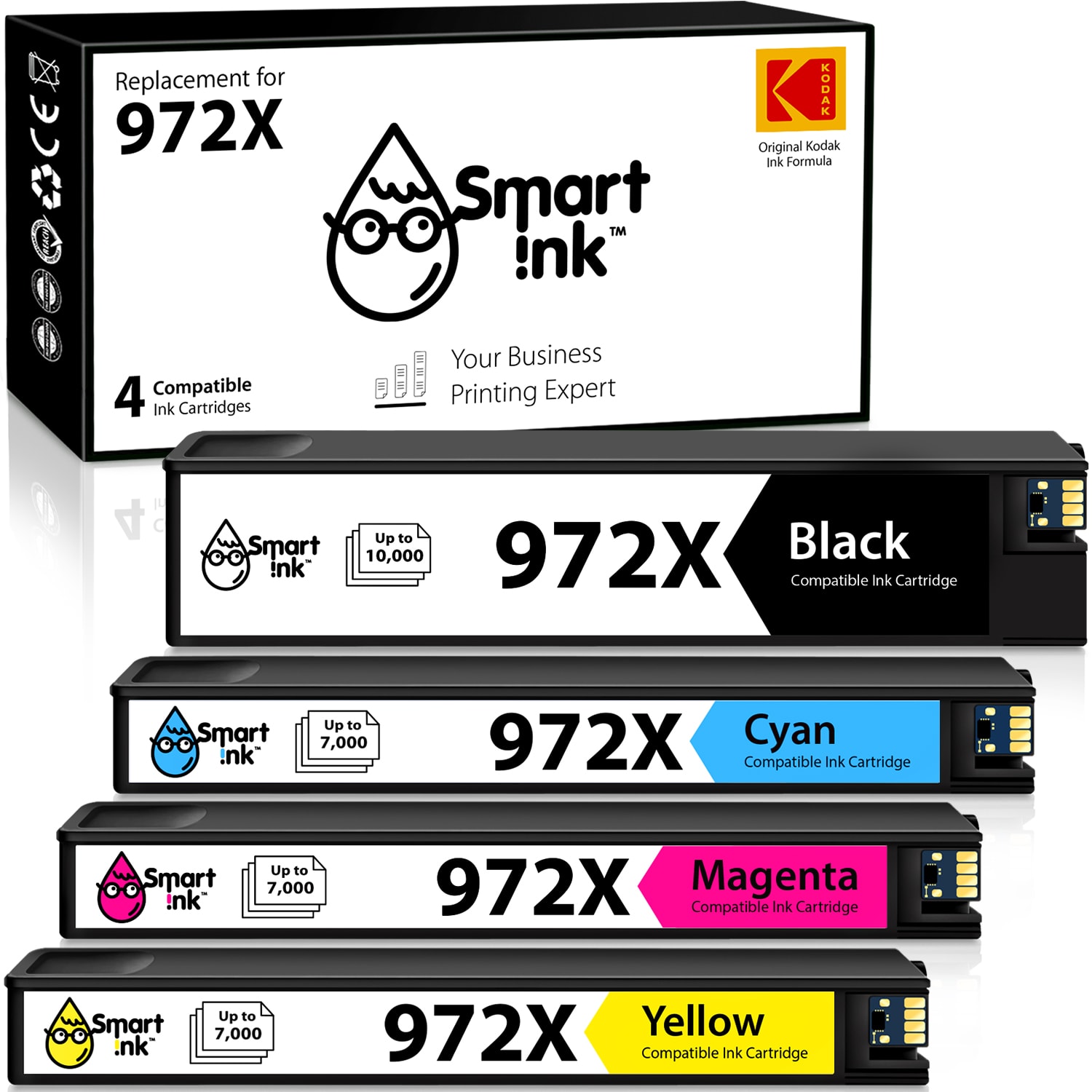 Compatible Ink Cartridge Replacement for HP 972X (4 Combo Pack), Smart Ink