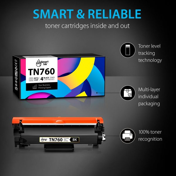 Compatible Brother Toner Cartridge Replacement TN760 (4 pack), Smart Ink - Image 6