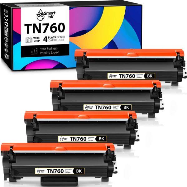 Compatible Brother Toner Cartridge Replacement TN760 (4 pack), Smart Ink