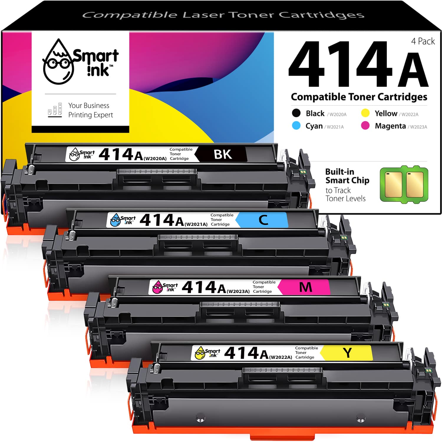 Compatible HP 414А Toner Cartridge Replacement (4 Combo Pack), Smart Ink