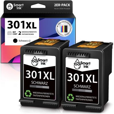 Smart Ink Wiederaufbereitete Druckerpatronen als Ersatz für HP 301XL 301 XL (2 Schwarz)