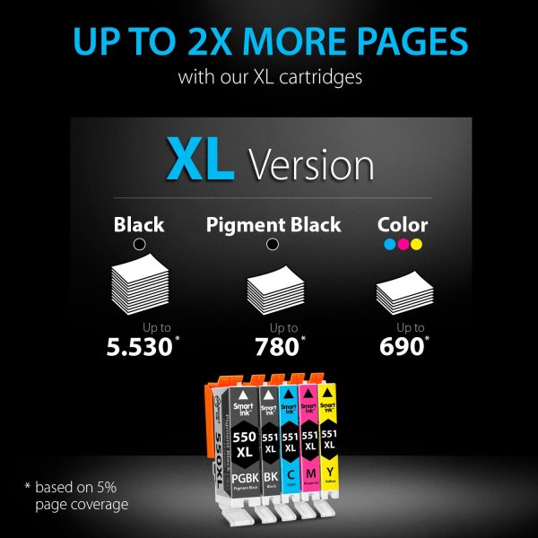 Compatible Ink Cartridge Replacement for Canon 550 XL, 551 XL (5 pack), Smart Ink - Image 6