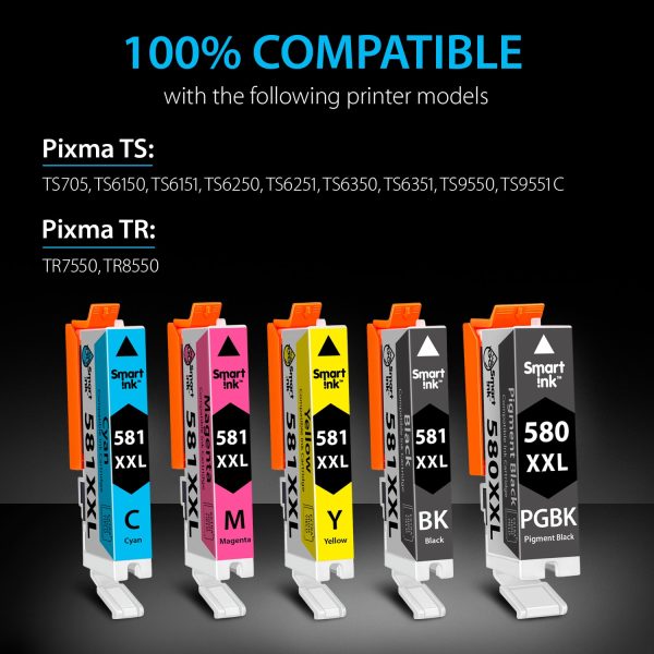 Compatible Ink Cartridge Replacement for Canon 580 XXL, 581 XXL (5 pack), Smart Ink - Image 2