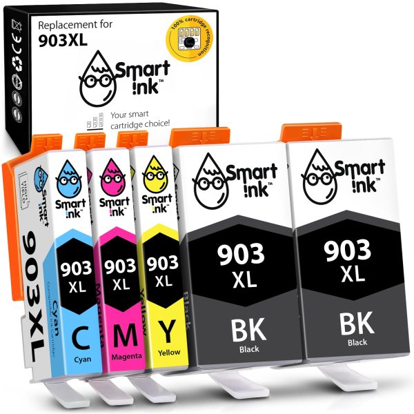 Compatible Ink Cartridge Replacement for HP 903 Ink Cartridges XL (5 pack), Smart Ink