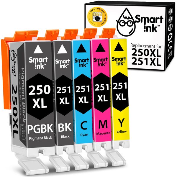 Compatible Ink Cartridge Replacement for Canon 250 XL, 251 XL (5 pack), Smart Ink