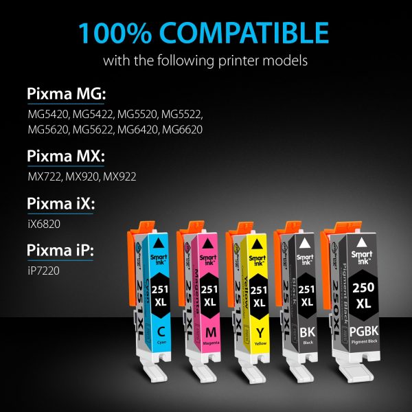 Compatible Ink Cartridge Replacement for Canon 250 XL, 251 XL (5 pack), Smart Ink - Image 3