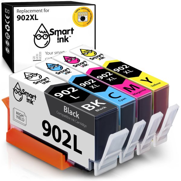 Compatible Ink Cartridge Replacement for HP 902 L, 902 XL (4 pack), Smart Ink