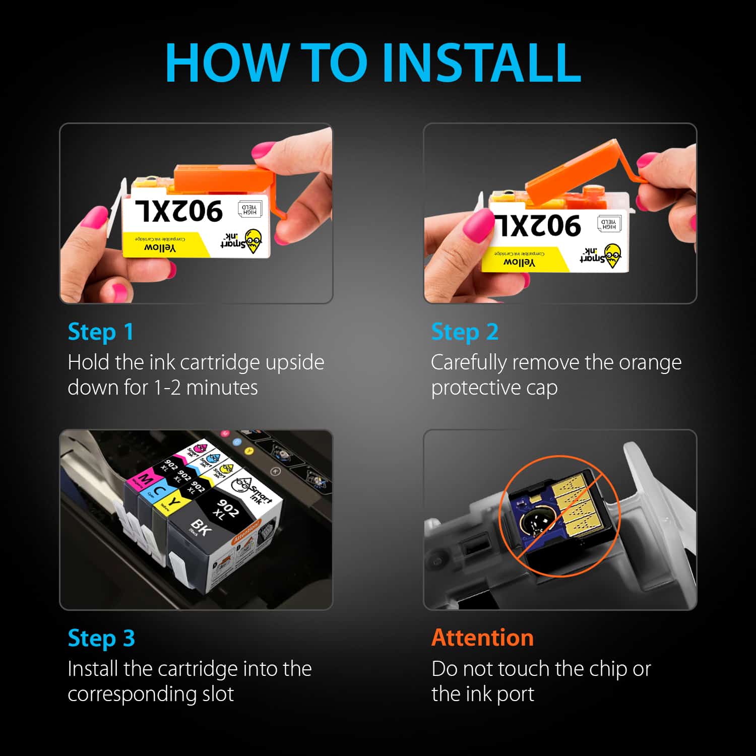 Compatible Ink Cartridge Replacement for HP 902 L, 902 XL (4 pack), Smart Ink - Image 7