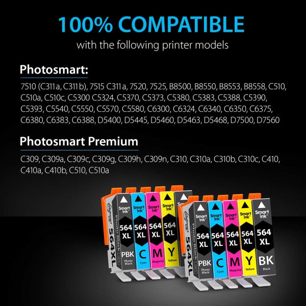Compatible HP 564 ink cartridges (10 pack with Photo Black), Smart Ink - Image 2