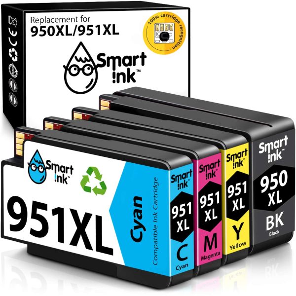 Compatible Ink Cartridge Replacement for HP 951, 950 XL (4 pack), Smart Ink