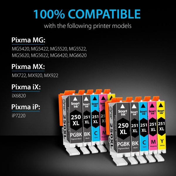 Compatible Ink Cartridge Replacement for Canon 250, 251 XL (10 pack), Smart Ink - Image 3