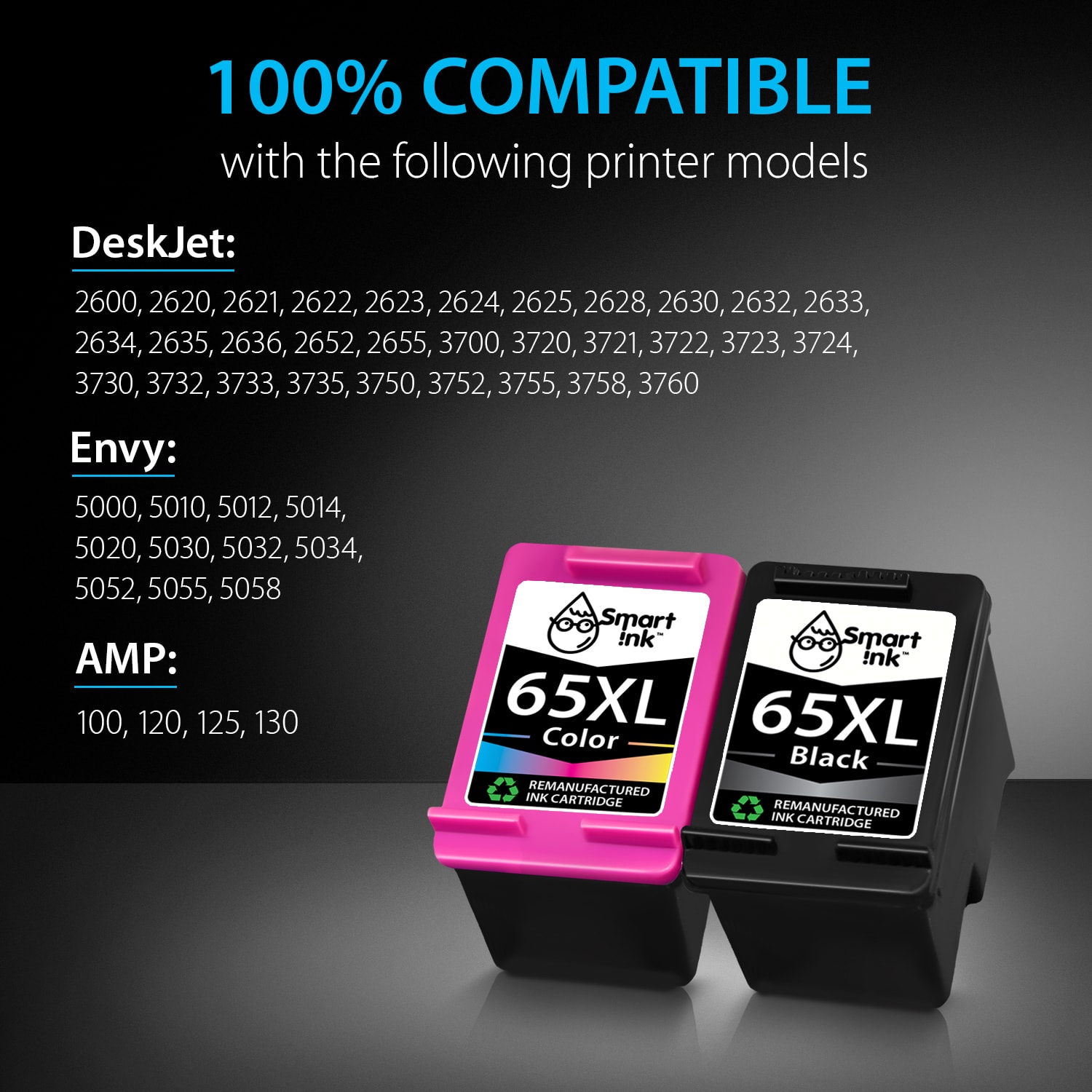 Get Remanufactured Hp 65 Xl Ink Cartridges 2 Piece Combo Smart Ink 2137