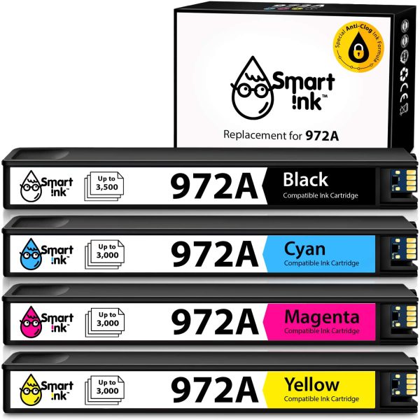 Compatible Ink Cartridge Replacement for HP 972A (4 Combo Pack), Smart Ink
