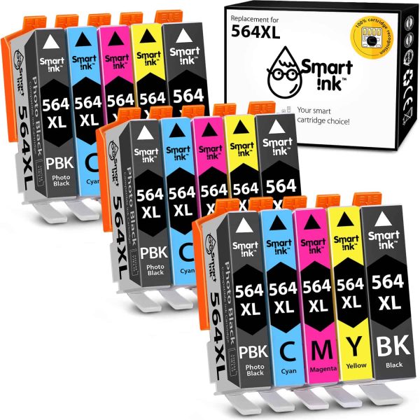 Compatible Ink Cartridge Replacement for HP 564 XL (15 pack with Photo Black), Smart Ink
