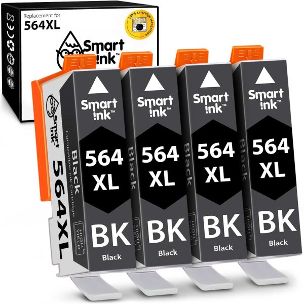 Compatible Ink Cartridge Replacement for HP 564 XL (4 Black), Smart Ink