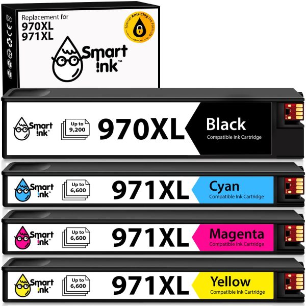 Compatible Ink Cartridge Replacement for HP 970XL 971XL (4 Combo Pack), Smart Ink