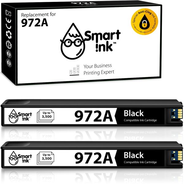 Compatible Ink Cartridge Replacement for HP 972A (2 Black), Smart Ink