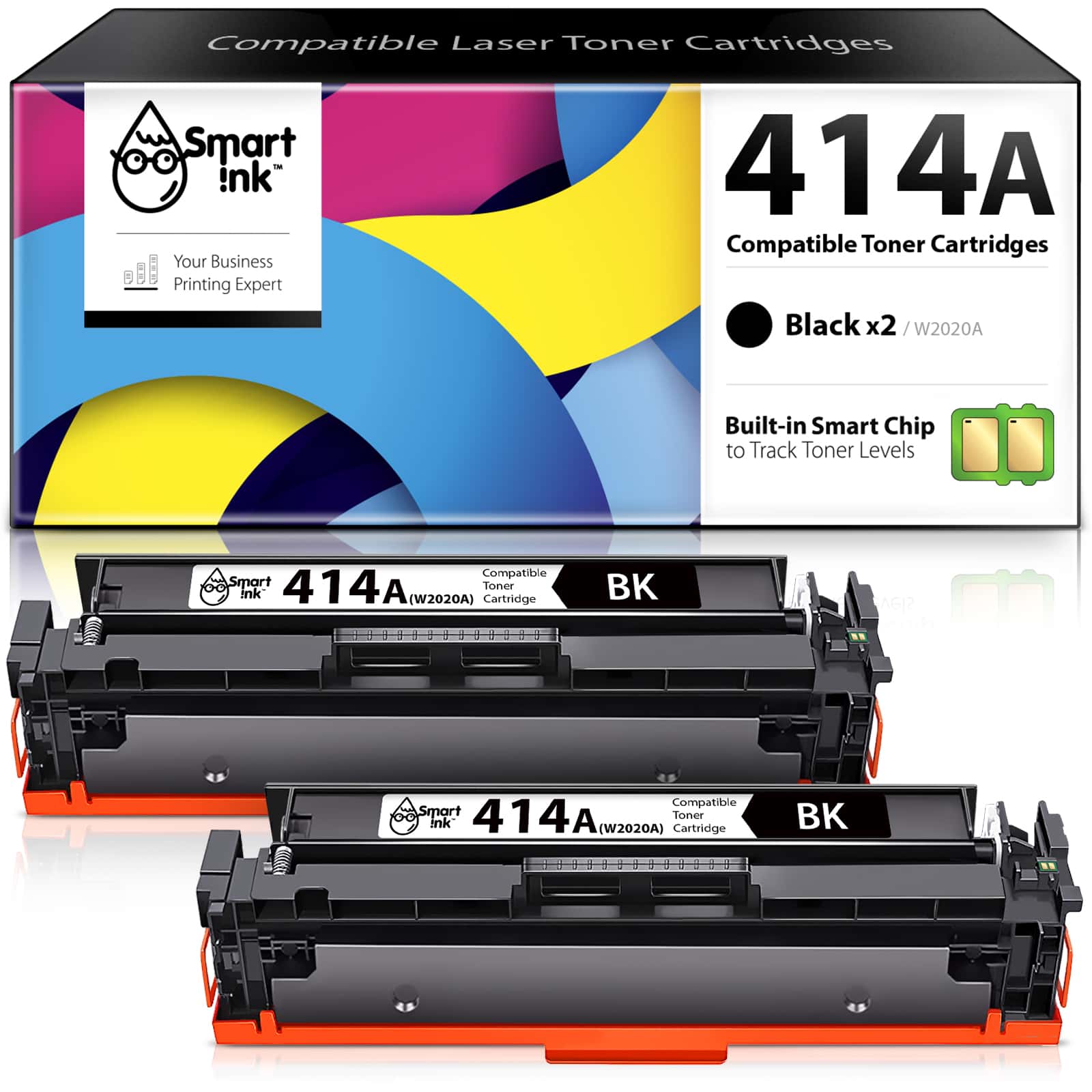 Compatible HP 414А Toner Cartridge Replacement (2 Black Pack), Smart Ink
