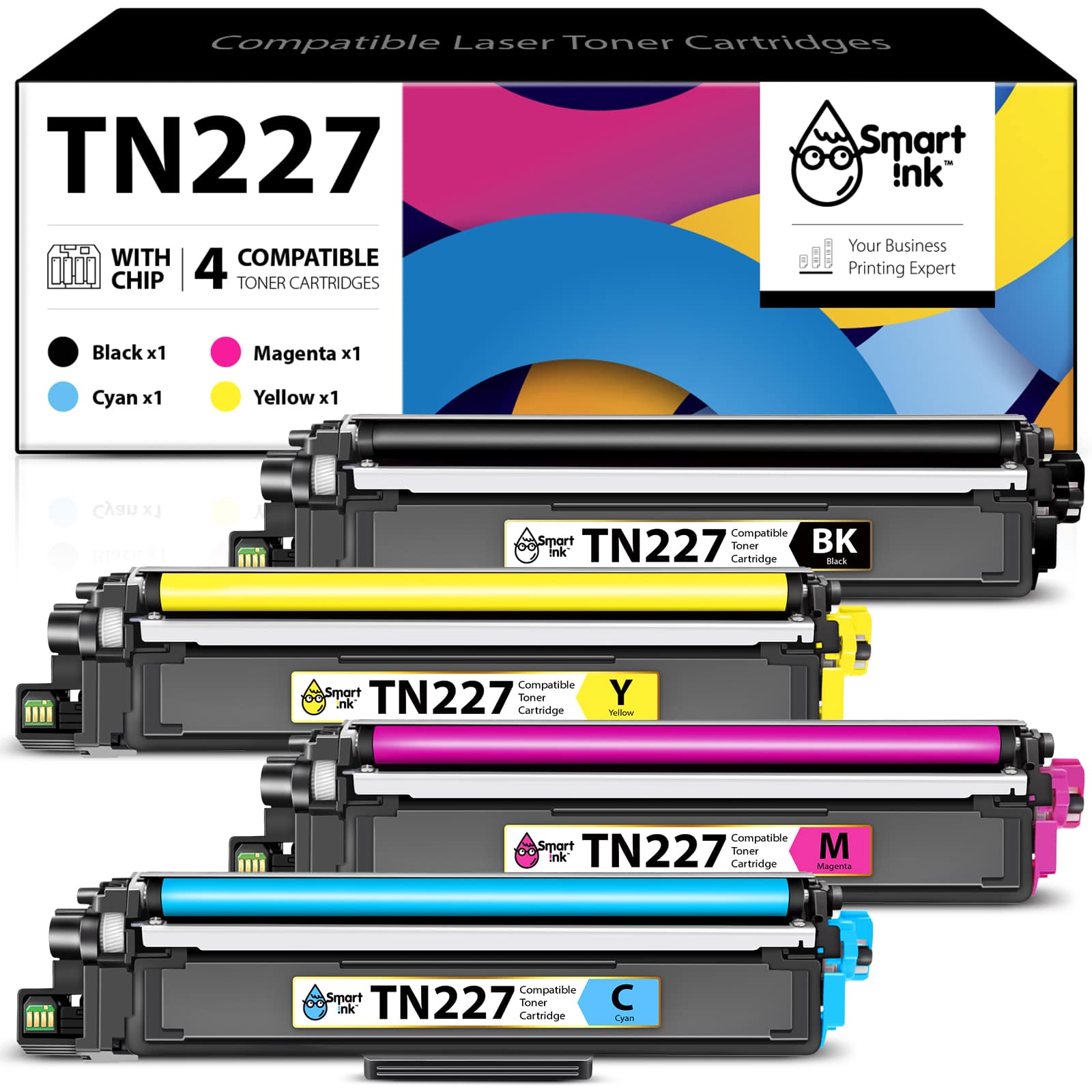Compatible Toner Cartridge Replacement for Brother TN 227 (4 pack), Smart Ink