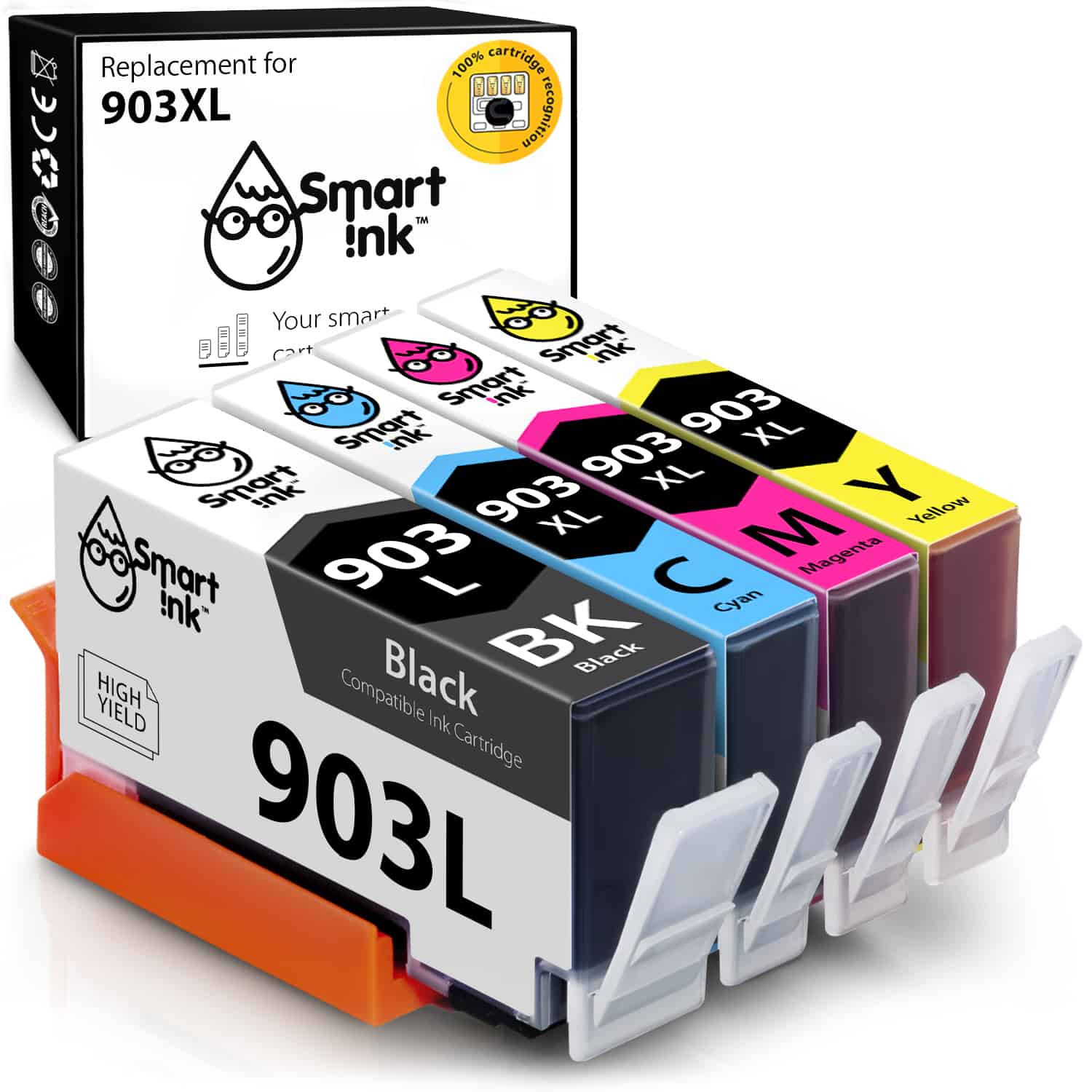 Compatible Ink Cartridge Replacement for HP 903 L, 903 XL (4 pack), Smart Ink