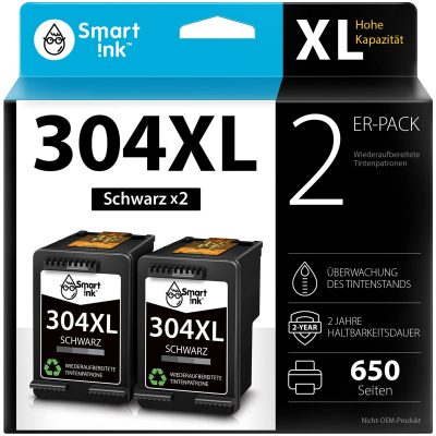 Smart Ink Wiederaufbereitete Druckerpatronen als Ersatz für HP 304XL 304 XL (2 Schwarz)