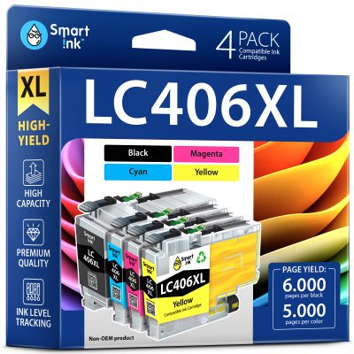 Compatible Ink Cartridge Replacement for Brother LC406XL (4 Pack), Smart Ink