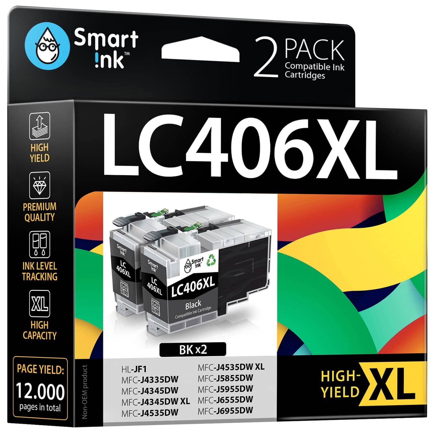Compatible Ink Cartridge Replacement for Brother LC406XL (2 Pack), Smart Ink