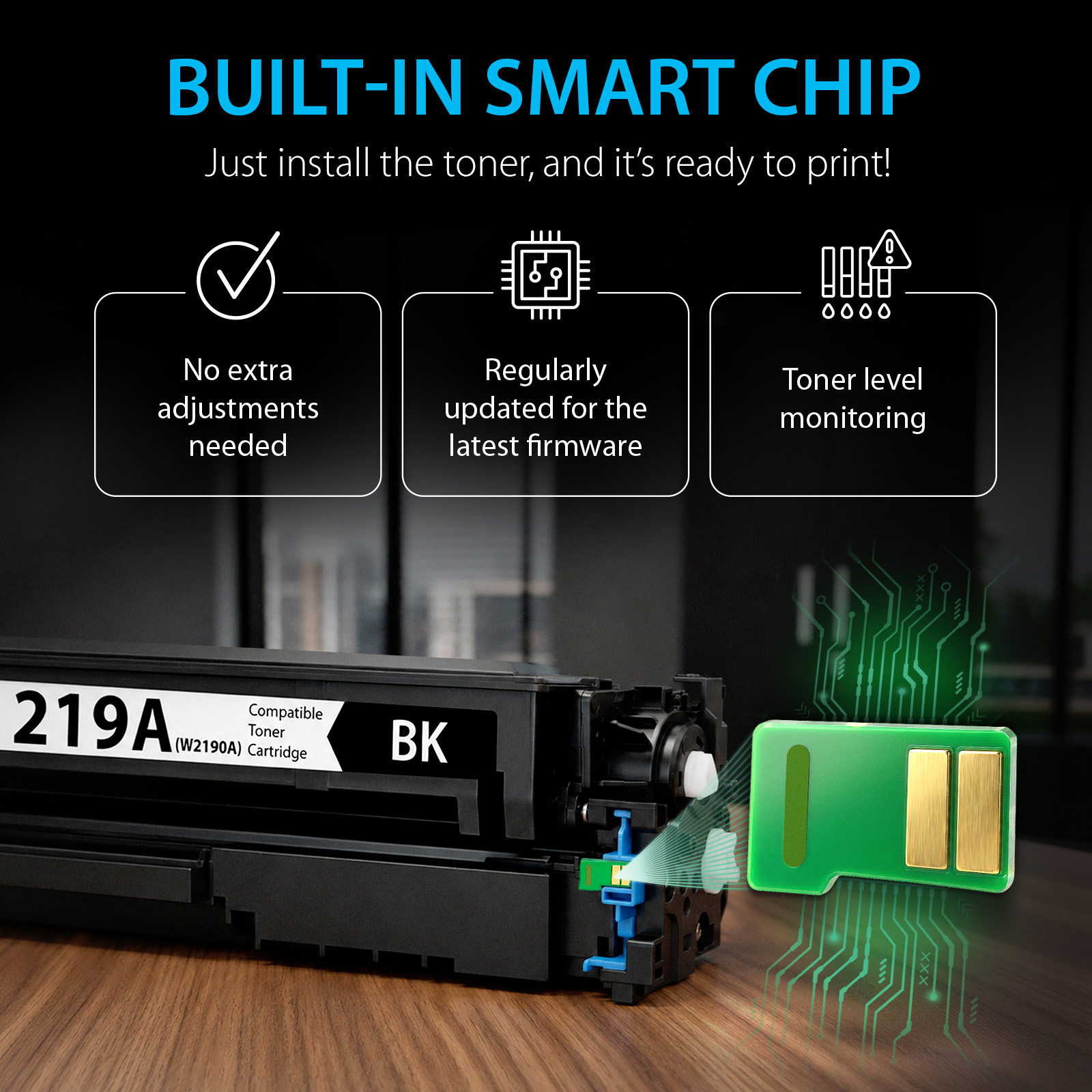 Compatible HP 219А Toner Cartridge Replacement (2 Black Pack), Smart Ink
