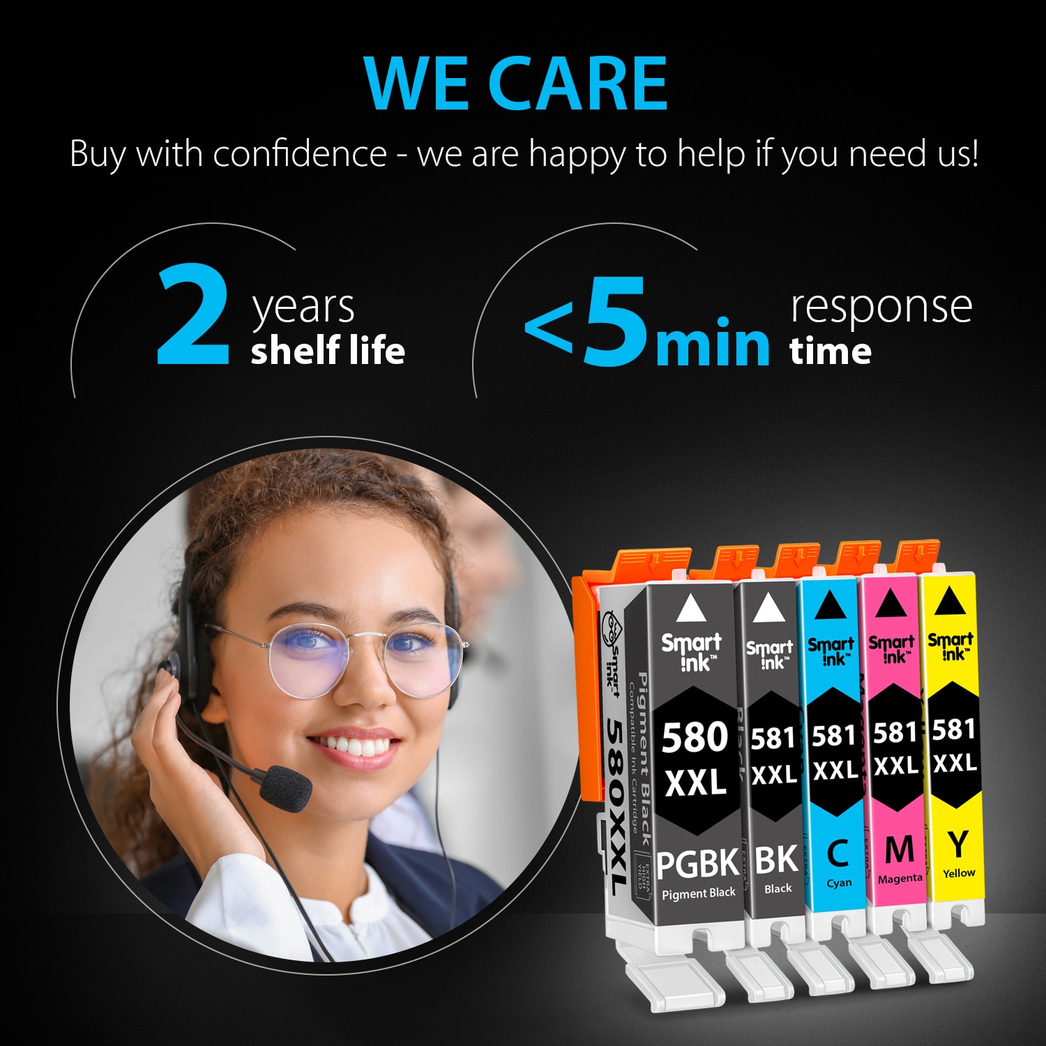 Compatible Ink Cartridge Replacement for Canon 580 XXL, 581 XXL (5 pack), Smart Ink