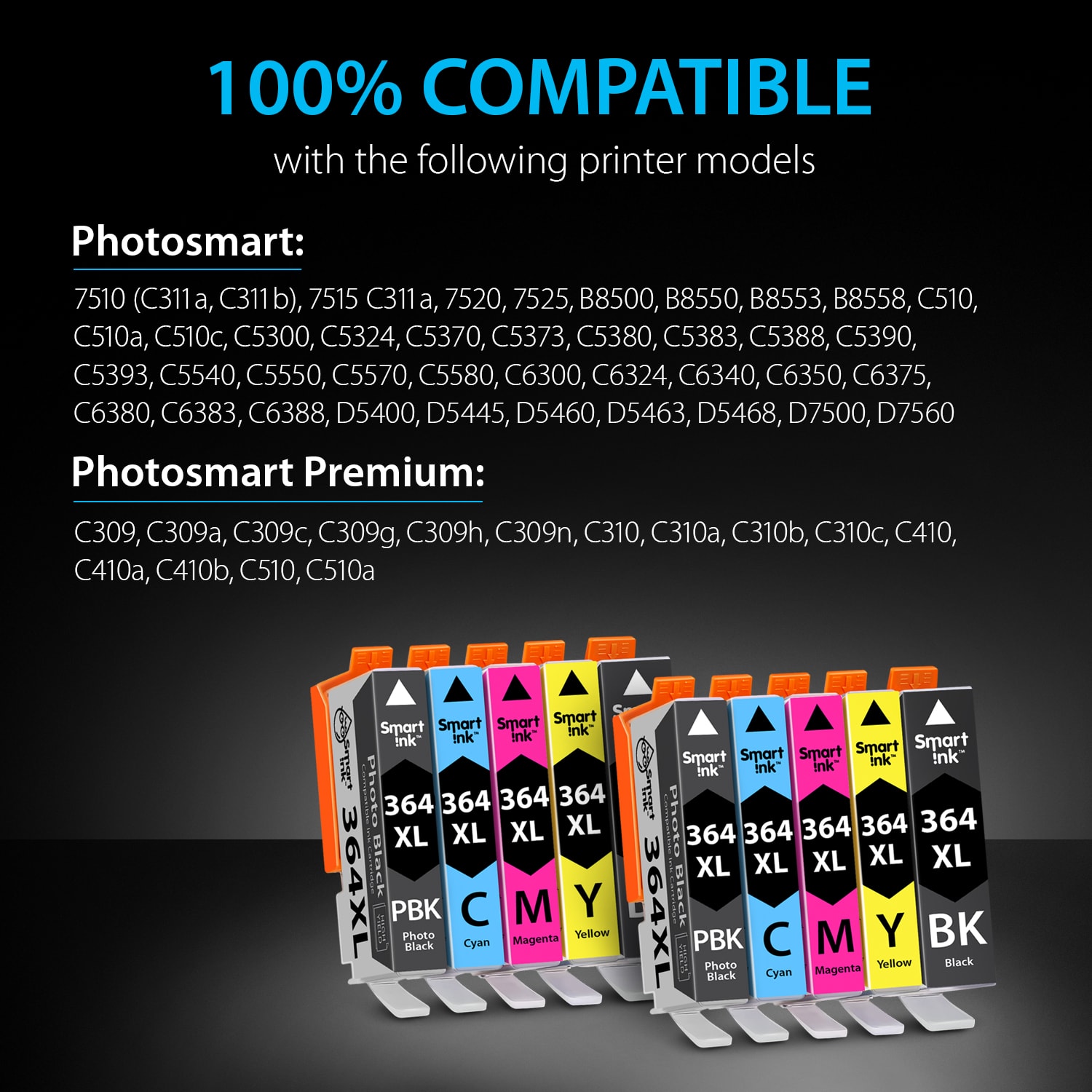 Compatible Ink Cartridge Replacement for HP 364 XL (10 pack with Photo Black), Smart Ink