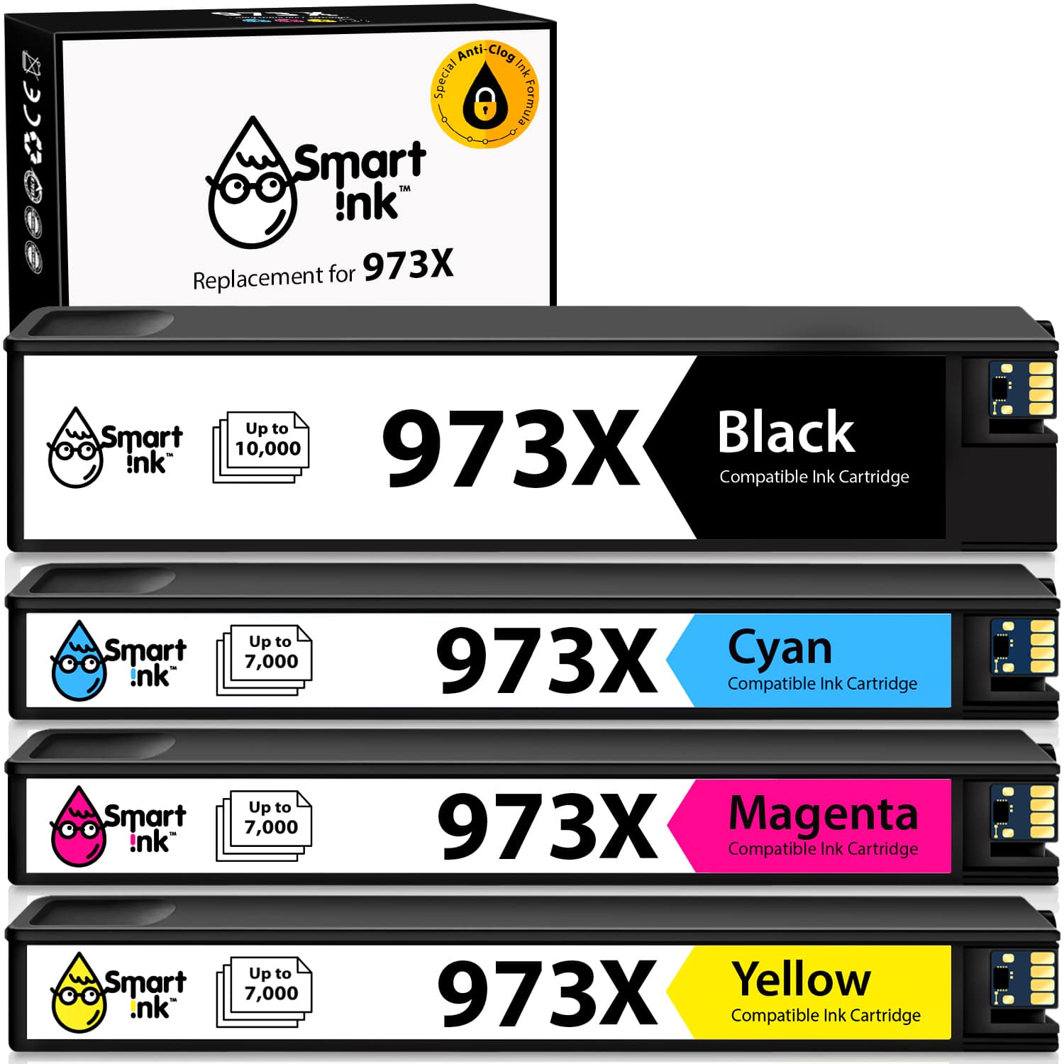 Compatible Ink Cartridge Replacement for HP 973X (4 pack), Smart Ink