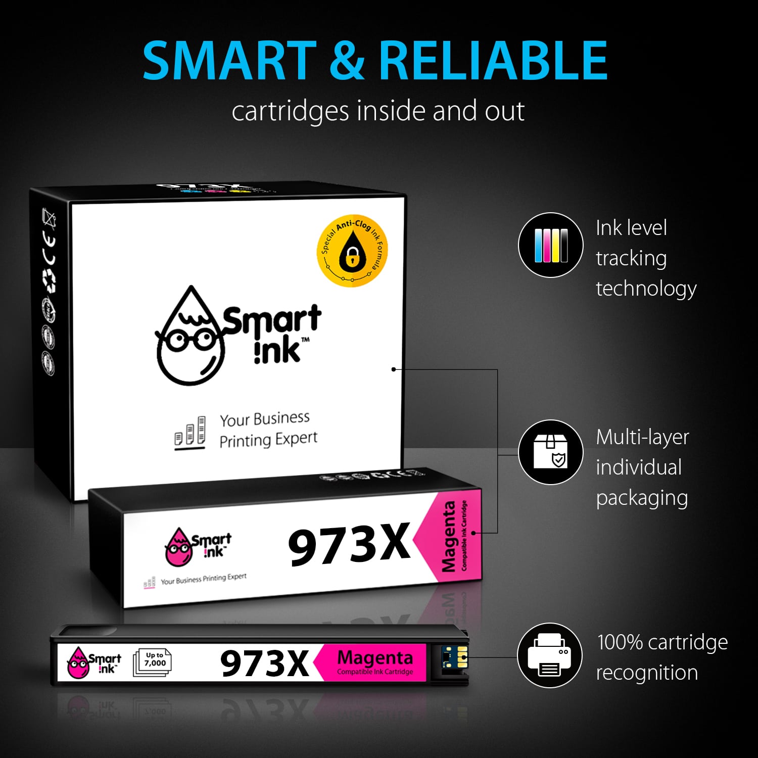 Compatible Ink Cartridge Replacement for HP 973X (4 pack), Smart Ink