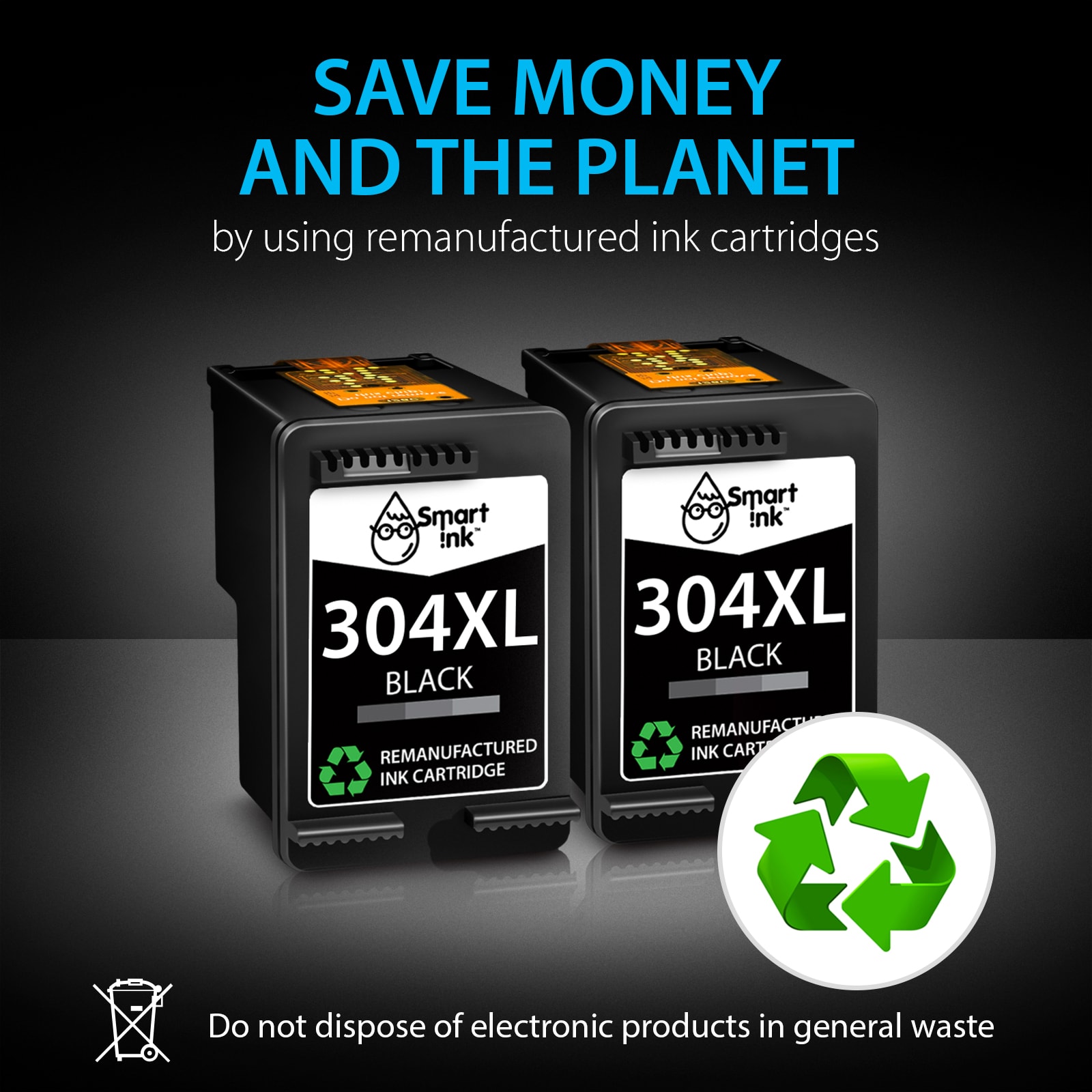 Smart Ink Remanufactured Ink Cartridge Replacement for HP 304XL 304 XL (2 Black Combo Pack)