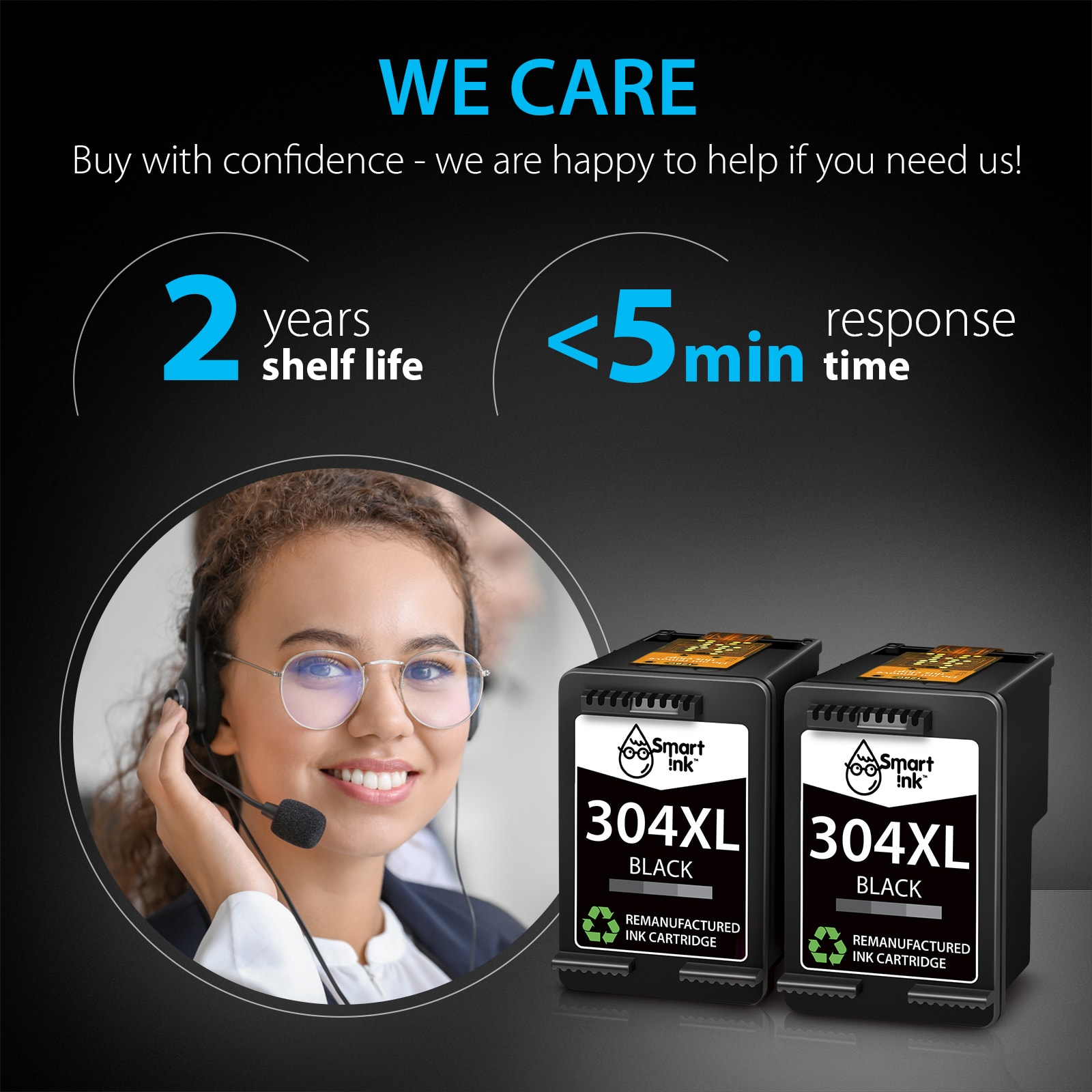 Smart Ink Remanufactured Ink Cartridge Replacement for HP 304XL 304 XL (2 Black Combo Pack)