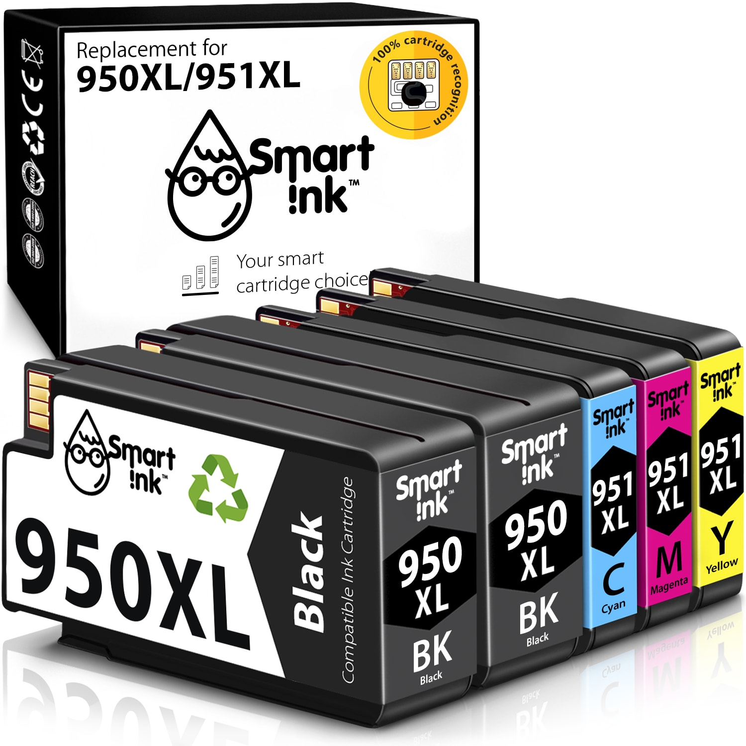 Compatible HP 950XL and HP 951XL Cartridge Replacement (5 pack), Smart Ink