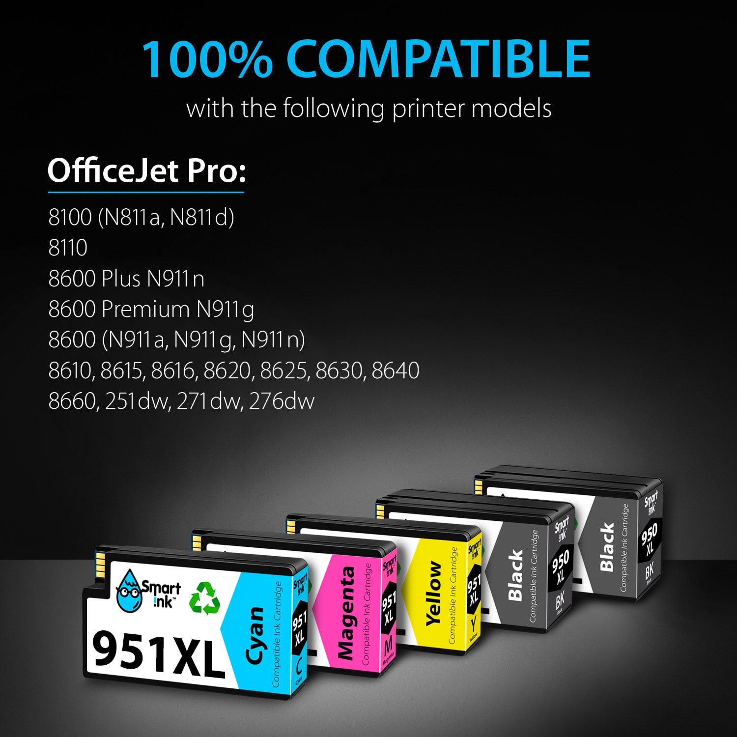 Compatible HP 950XL and HP 951XL Cartridge Replacement (5 pack), Smart Ink