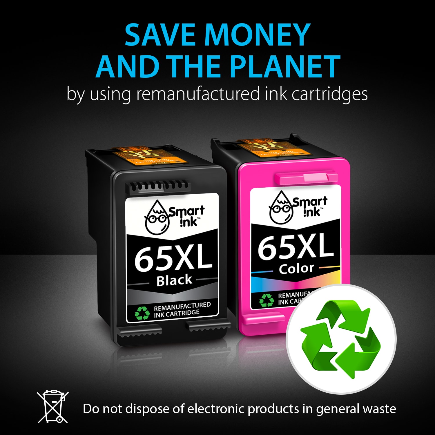 Remanufactured HP 65 XL (2 pack), Smart Ink