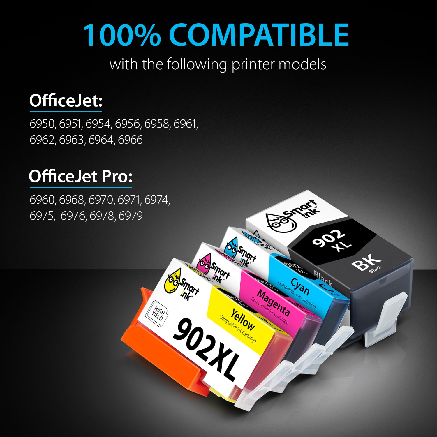 Compatible HP 902 Ink Cartridge Replacement (4 XL pack), Smart Ink