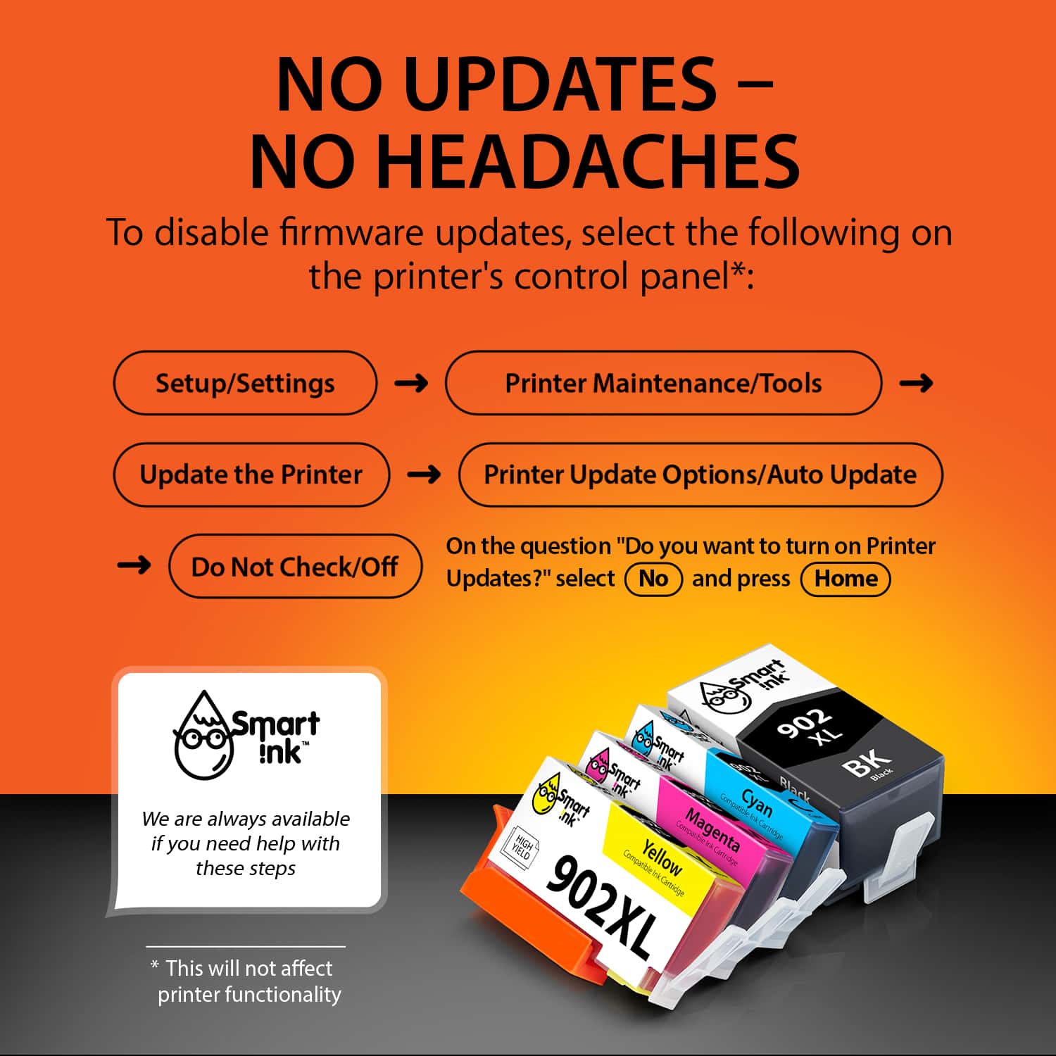 Compatible HP 902 Ink Cartridge Replacement (4 XL pack), Smart Ink