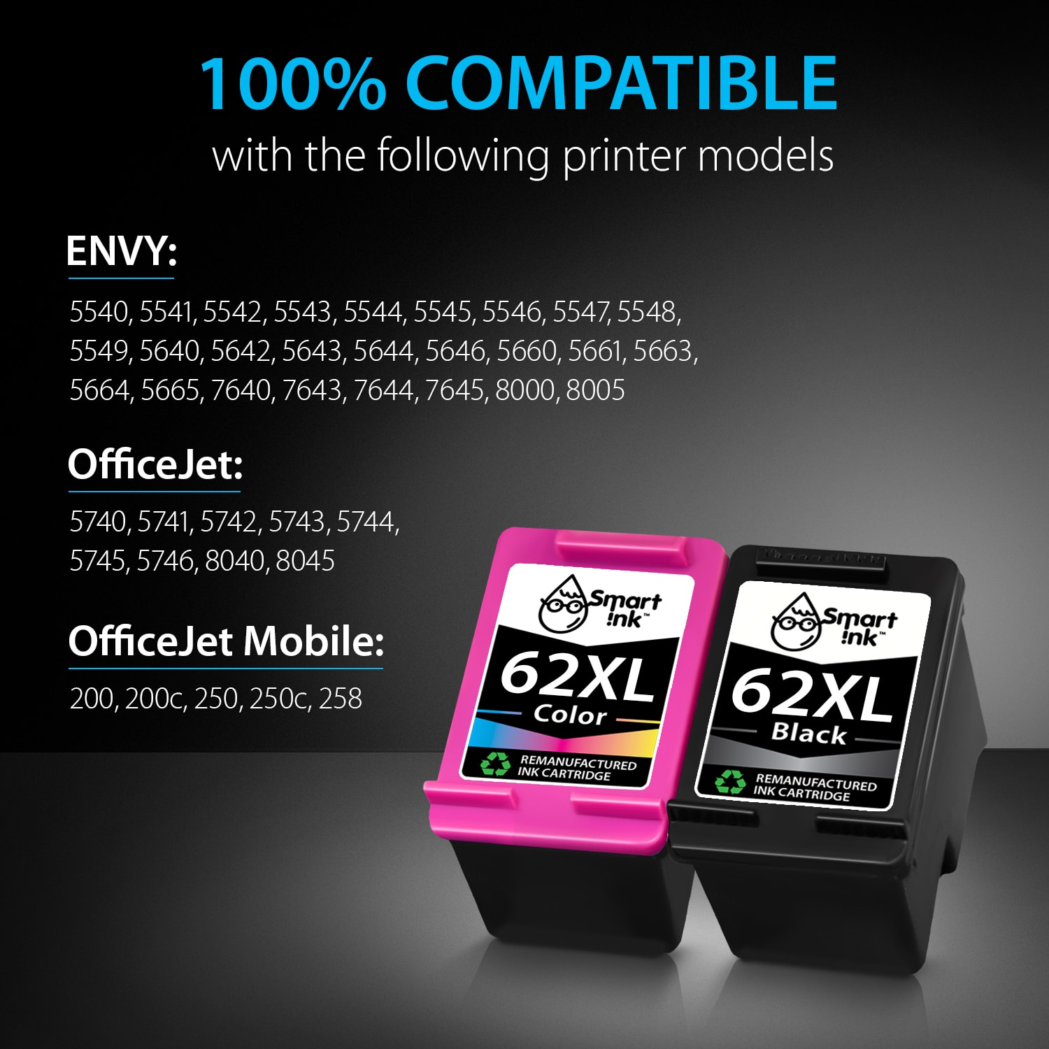 Remanufactured HP 62 XL (2 pack), Smart Ink