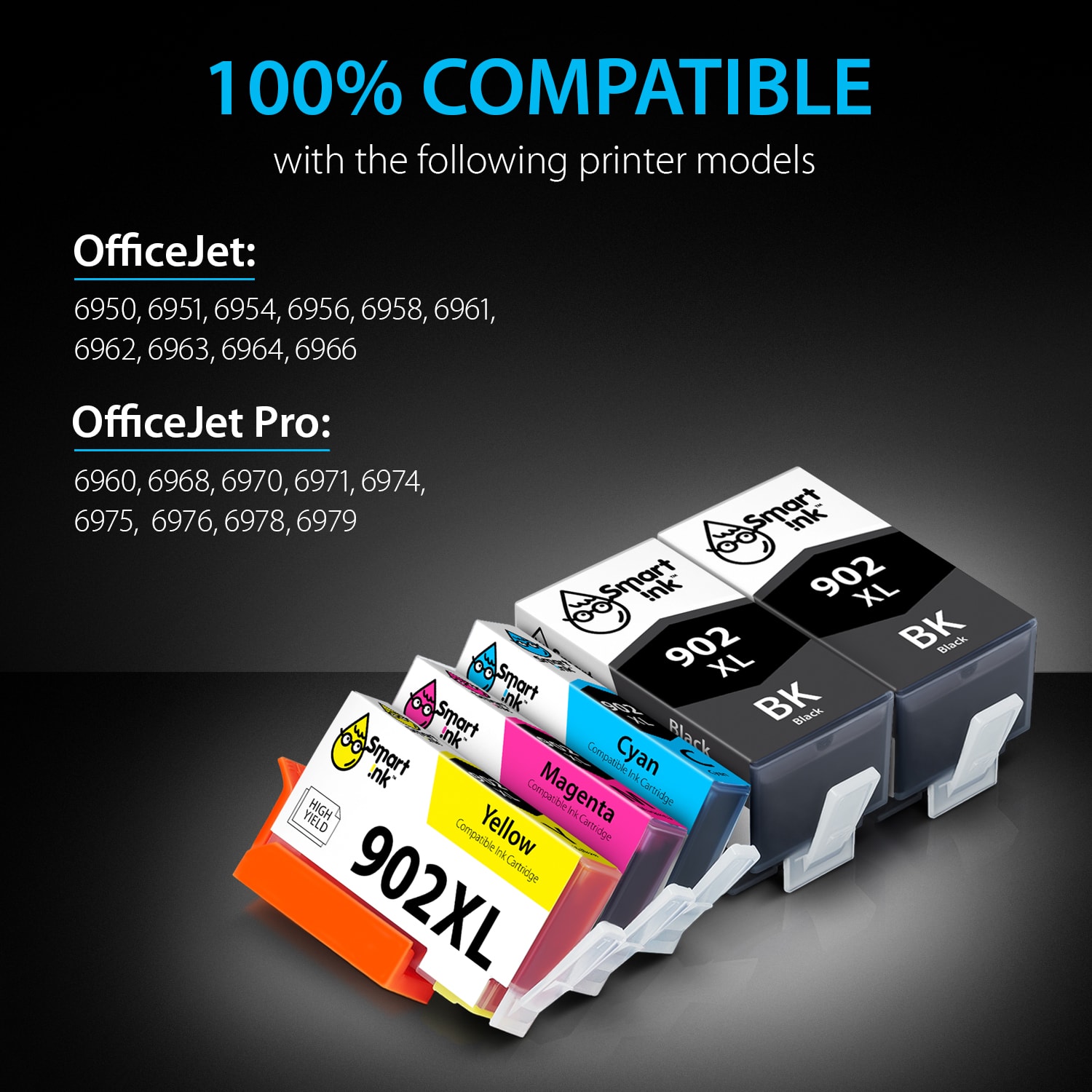 Smart Ink Compatibele inktcartridge vervanging voor HP 903 903XL High Yield 5 Multipack (2 zwart XL & C/M/Y) met geavanceerde chiptechnologie voor gebruik met Officejet 6950 Officejet Pro 6960 6970