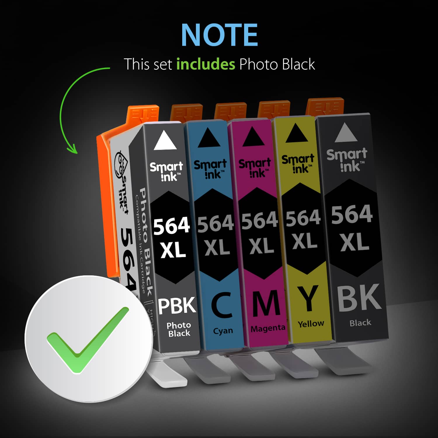 Compatible Ink Cartridge Replacement for HP 564 XL (15 pack with Photo Black), Smart Ink