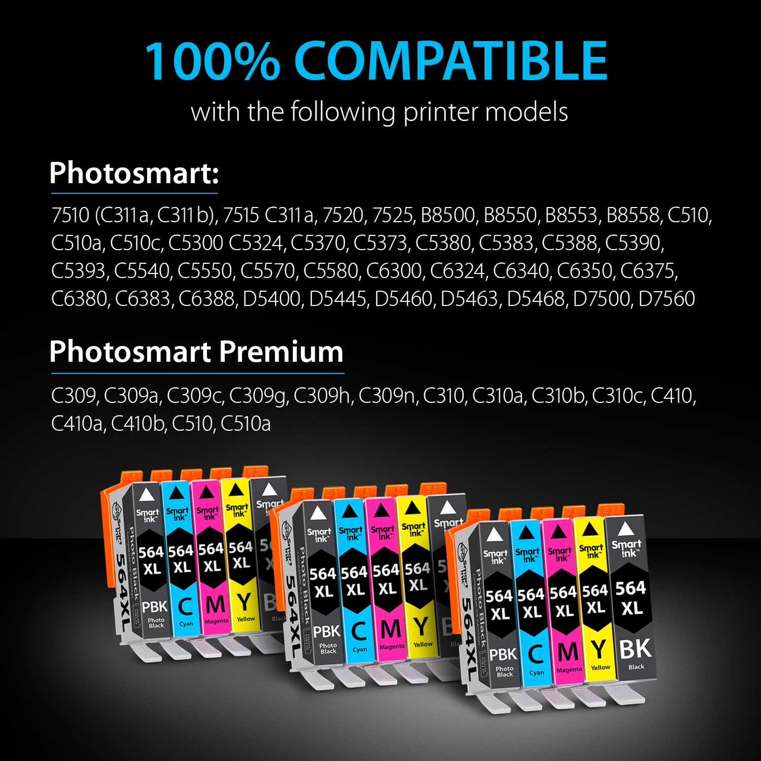 Compatible Ink Cartridge Replacement for HP 564 XL (15 pack with Photo Black), Smart Ink