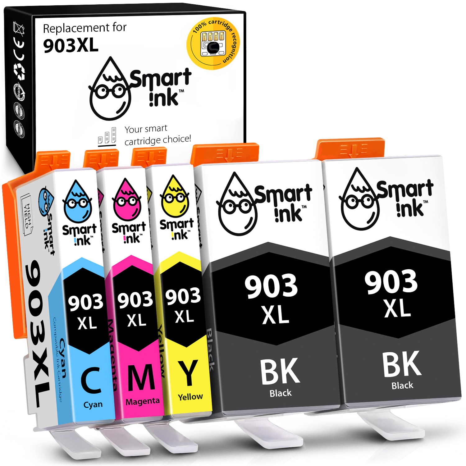 Compatible Ink Cartridge Replacement for HP 903 Ink Cartridges XL (5 pack), Smart Ink